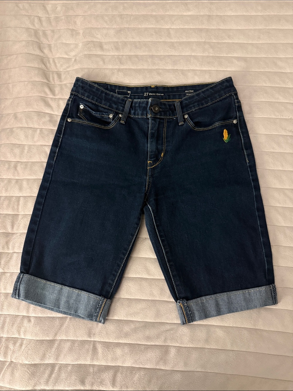 Levi’s - Women’s Dark Indigo Denim Bermuda Shorts w/ Embroidery